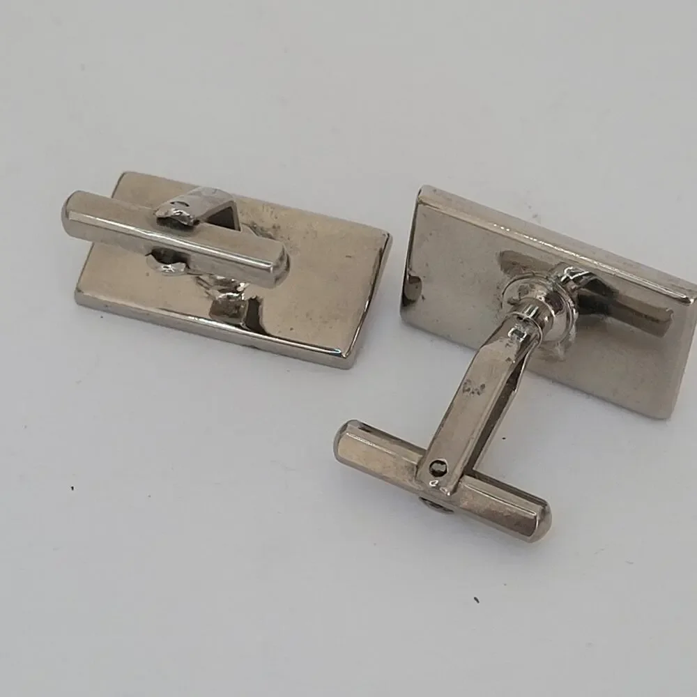 Abalone Cufflinks Silver Pearl Tone Quality Vintage Rectangle Bullet Back